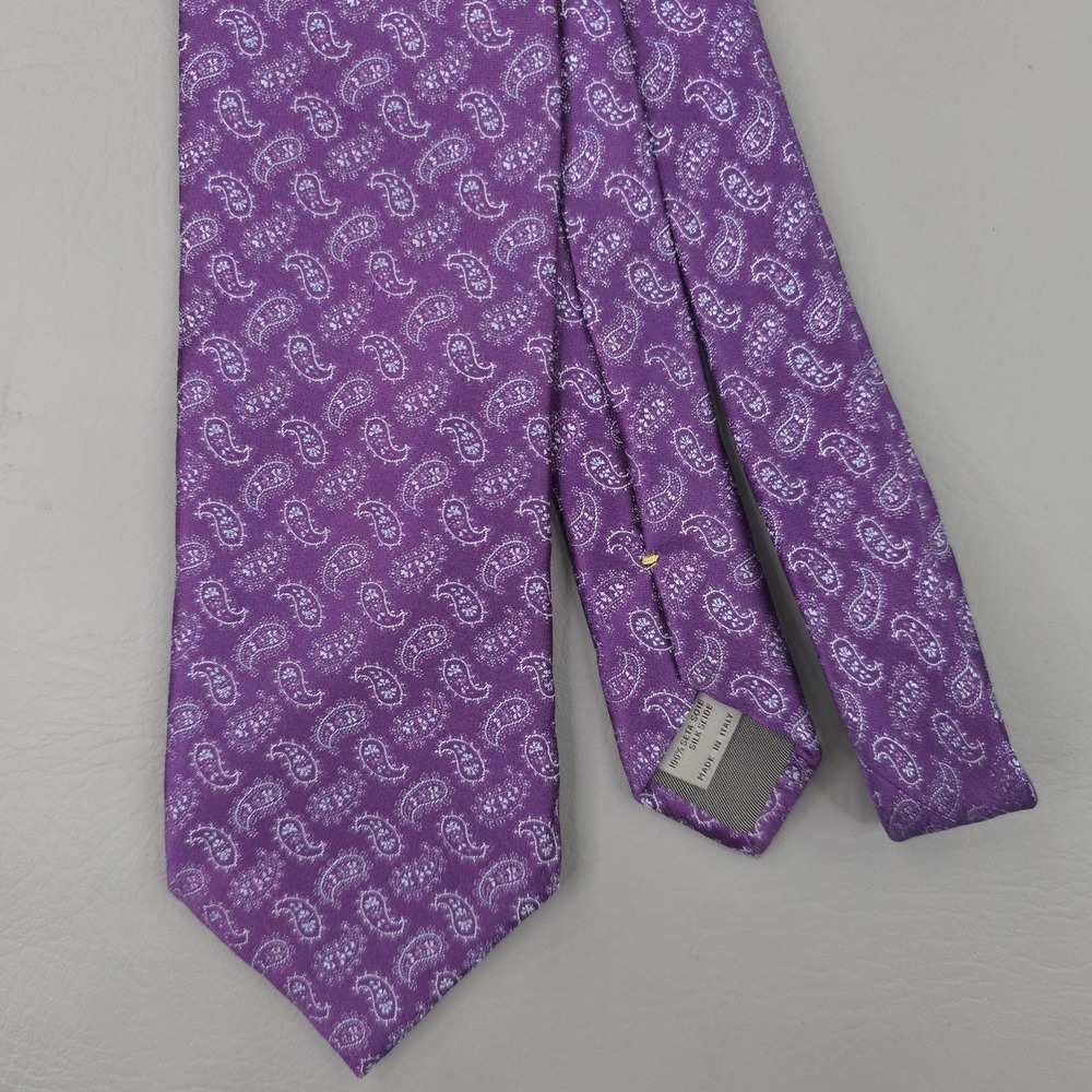 Canali Tie Mens One Size Purple Silk Paisley Jacquard Woven Made Italy Necktie